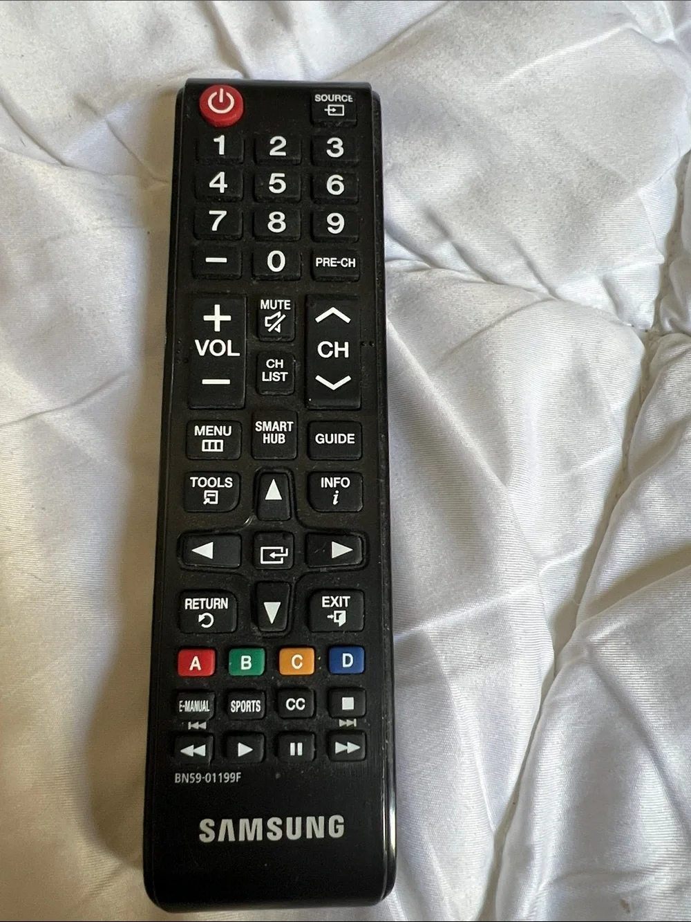 Samsung Black Remote with Red Power Button and Multicolor Buttons